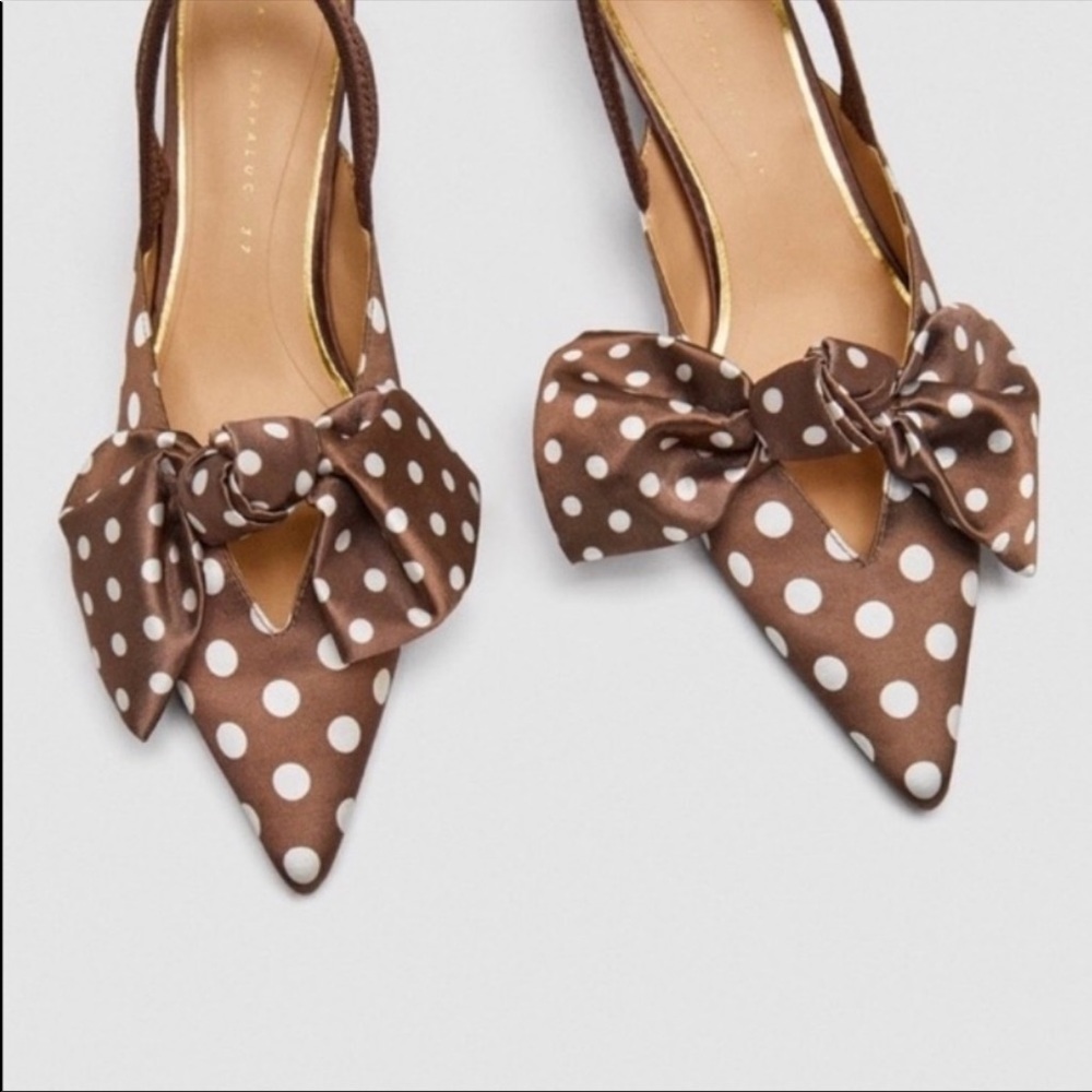 Zara polka dot bow kitten slingback heels